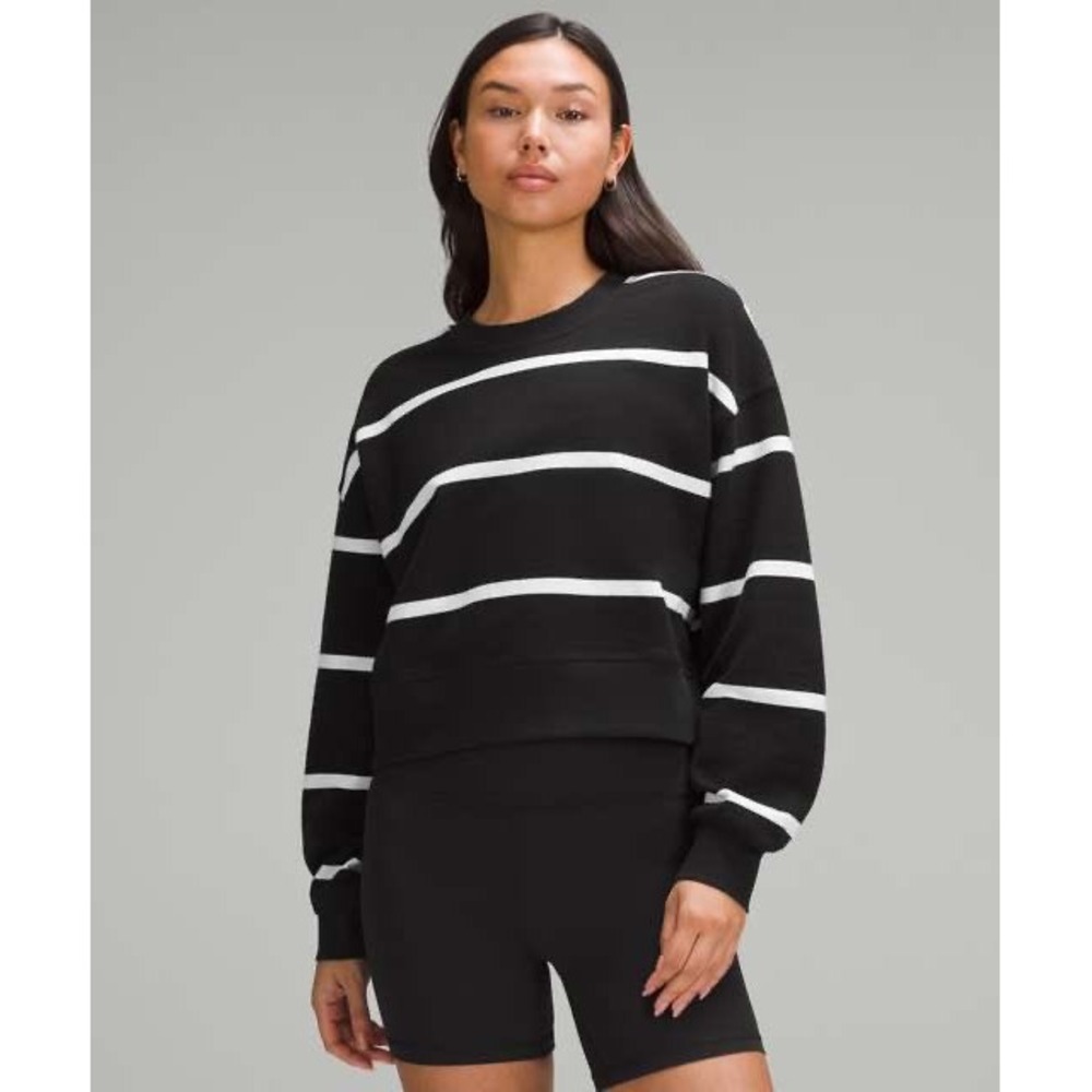 Lululemon Perfectly Oversized Cropped Crew Stripe 6 Black White Sweatshirt